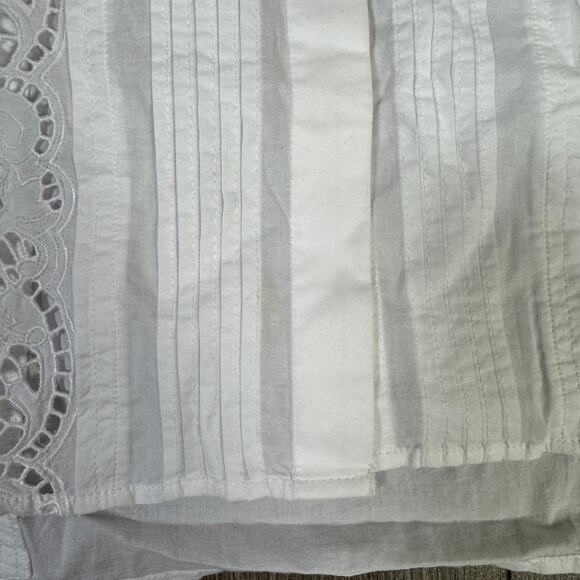 Madewell Lace-Inset Pintucked Button-Up Top M White Long Sleeve Crew Neck Eyelet - Picture 6 of 9